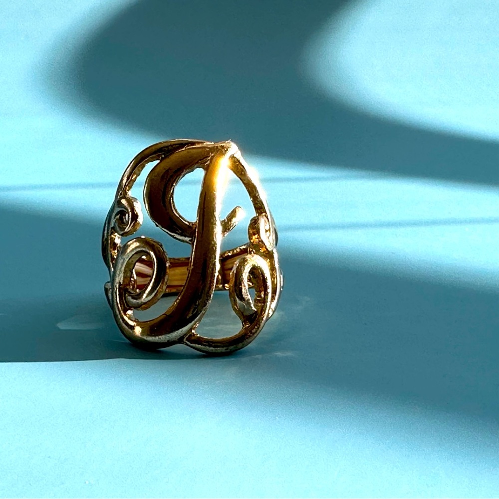 Gold J Initial Ring - image 1